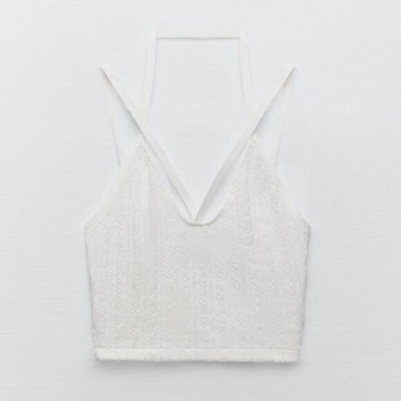 NWT Zara White‎ Knit Strappy Crop Top - Picture 3 of 9
